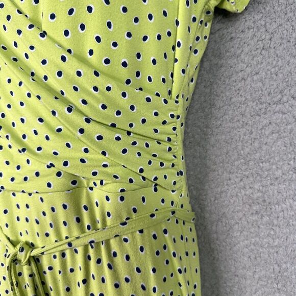 Lands End Dress Womens Jersey Knit Small 6-8 Surplice Faux Wrap Green Polka Dots - Picture 6 of 15